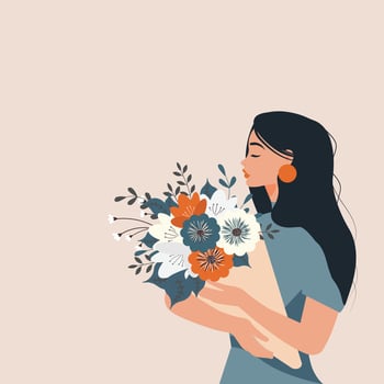 Portrait of a beautiful woman in half-turn. Vector illustration in flat style.