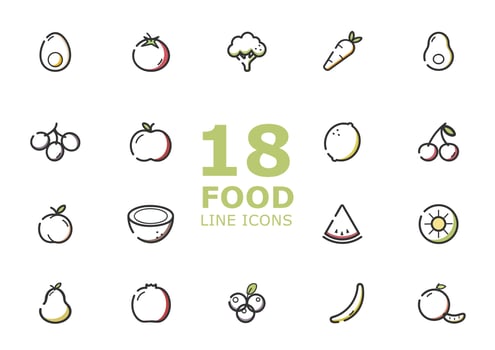 Set of fruit and vegetables icons isolated on light background. vector