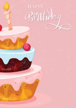 Happy birthday holiday card with a cute vintage-style cake in pink vector