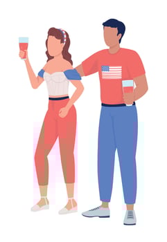 Couple in patriotic clothing semi flat color vector characters