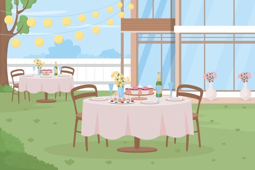Outdoor formal occasion flat color vector illustration