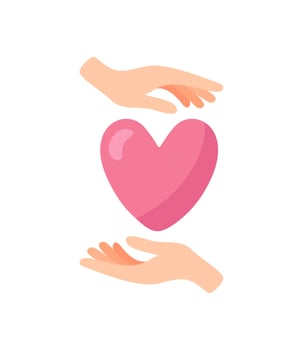 Hands with heart protection logo. Valentines day love logotype. Care, sharing, charity, medicine symbol. Abstract medical health logo. Foundation icon keep vector