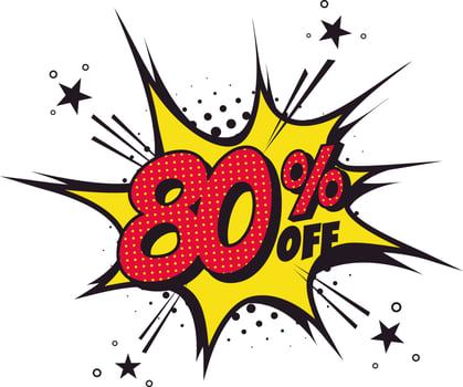 80 percent off. Comic book style art. Special offer and discount. vector