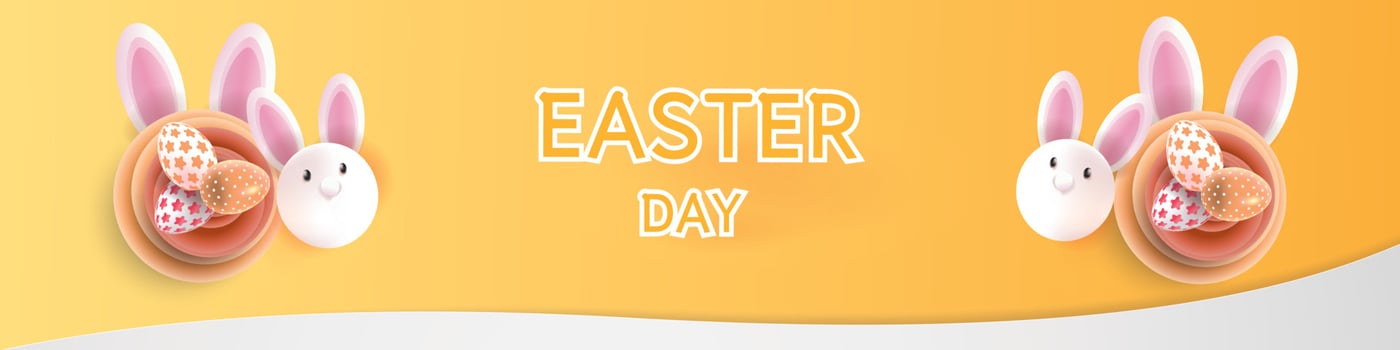 happy easter day yellow backgroung with banny poster eggs sweet vector