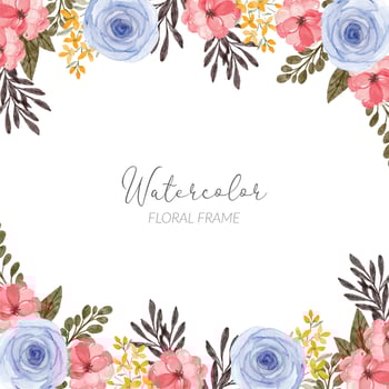 watercolor rose floral arrangement frame border vector