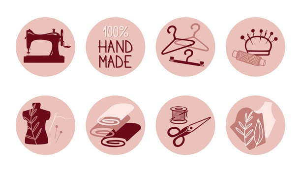 Set of highlight covers for social media stories. Round icons with sewing elements in a modern boho palette. Designed for social pages, tailor shop, seamstress vector