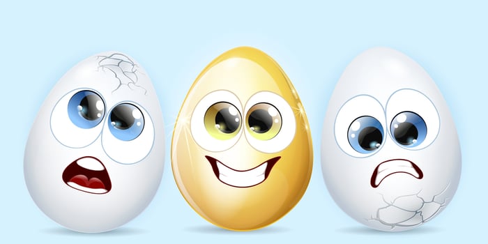 Easter broken EggS cartoon with gold one. vector
