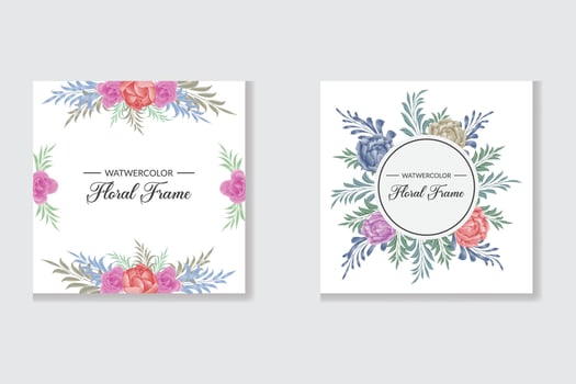 Circle and square vintage watercolor floral frame background vector