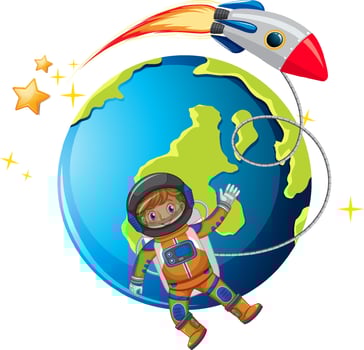 An astronaut with rocketship and earth planet vector
