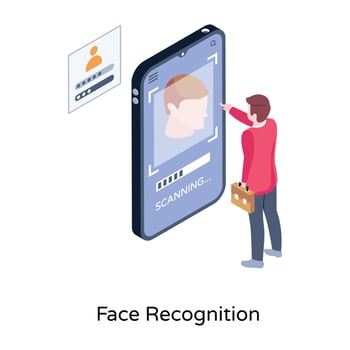A face recognition in isometric illustration vector