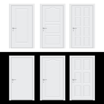 collection of realistic door vector illustration. Pack of white door cartoon icon illustration. Elegant realistic door vector