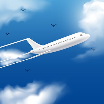Realistic flying plane in blue sky vector. Realistic airplane in the blue sky with cloud background vector