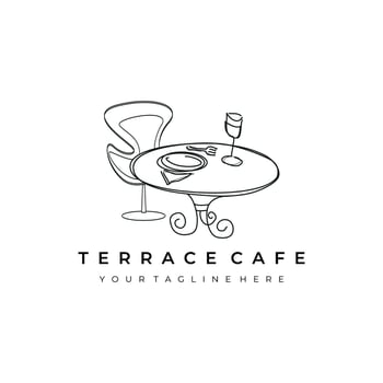 terrace cafe logo line art vector illustration design creative nature minimalist monoline outline linear simple modern