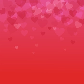 Color Bokeh effect hearts on a red background with hearts for Valentine s cards and banners. Vector illustration