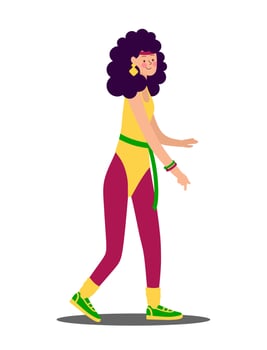 A young girl in Fashionable clothes, leggings and a swimsuit and hairstyles of the 80s-90s Stylish retro party. Character Vector Illustration