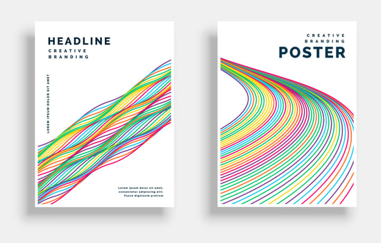 colorful wavy lines cover flyer poster designs set vector