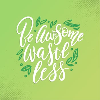 Hand drawn Zero waste shop logo or sign. Eco badge, tag for shopping, no plastic market, products packaging. Vector Hand drawn elements with brush lettering on green textured background.