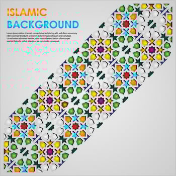Islamic greeting card banner background with ornamental colorful detail of floral mosaic islamic art ornament vector