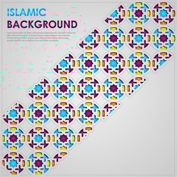 Islamic greeting card banner background with ornamental colorful detail of floral mosaic islamic art ornament vector