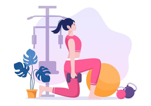 Workout Gym People Exercising Lifting Dumbbells and Weight, Jogging on Treadmill, Sport, Wellness or Fitness in Flat Poster Background illustration vector