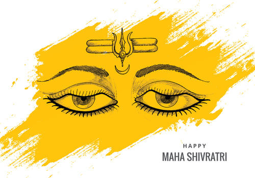 Hand draw hindu maha shivratri lord shiva eyes sketch card design vector