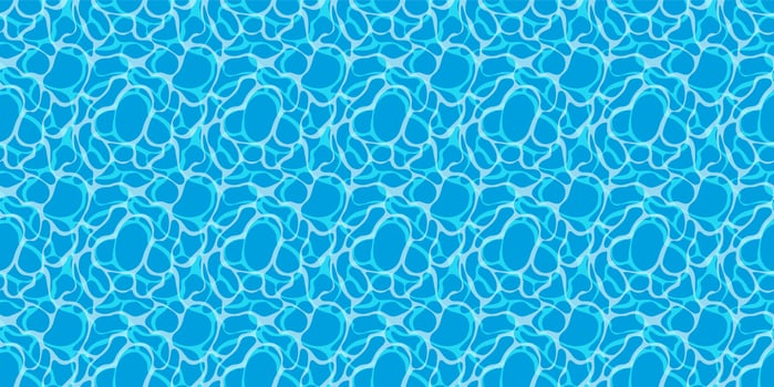 Blue water surface background. Waves of sea, ocean, pool and lake. Light ripple texture. Vector seamless pattern.