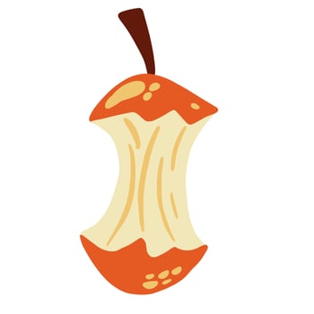 Apple core. Fruit. Apple stump icon. Health food. Organic waste. Hand Drawn Cartoon Vector illustration isolated on the white background.