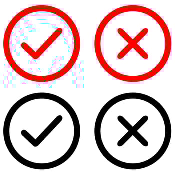 Tick and cross  signs. Checkmark OK and X icons. vector
