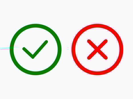 Tick and cross  signs. Checkmark OK and X icons. vector