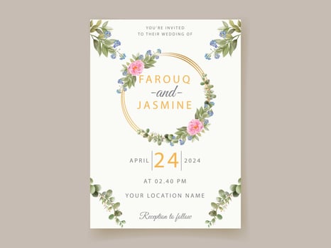 Elegant floral hand drawn wedding invitation card template vector