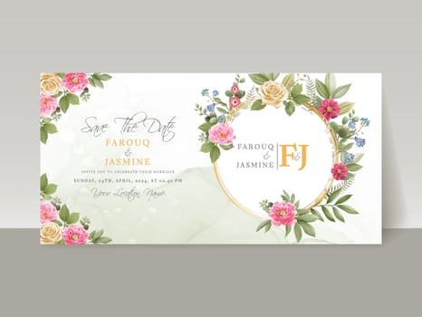 Elegant floral hand drawn wedding invitation card template vector