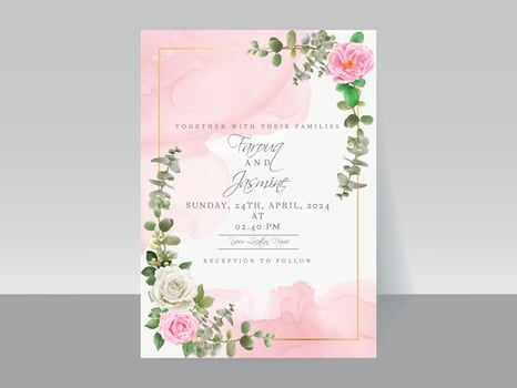 Elegant floral hand drawn wedding invitation card template vector