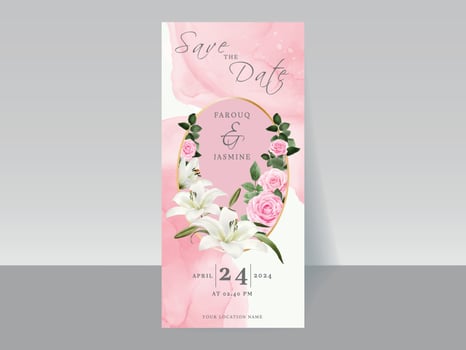 Elegant floral hand drawn wedding invitation card template vector