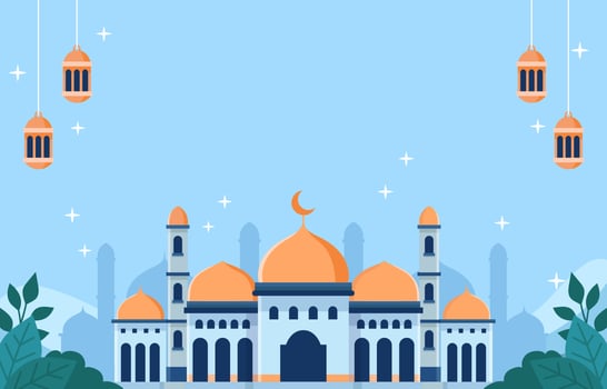 Ramadan Month with Mosque and Lantern Background vector