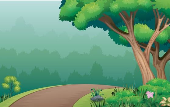 Nature background with path road and trees vector
