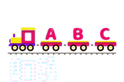 illustration of a train with colorful letters for children learning to read train vector