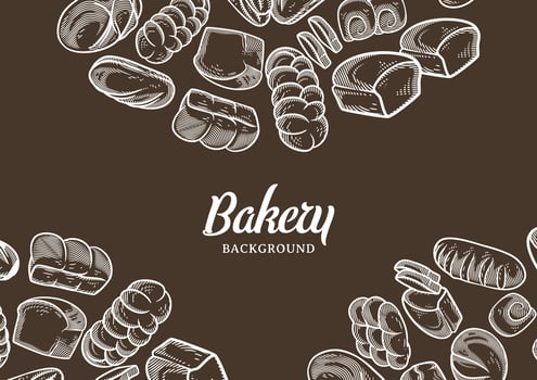 Vintage bakery background with sketched bread vector illustration