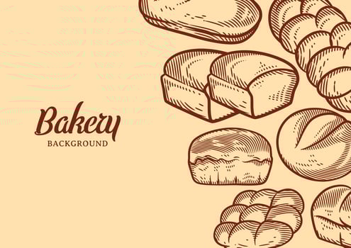 Vintage bakery background with sketched bread vector illustration