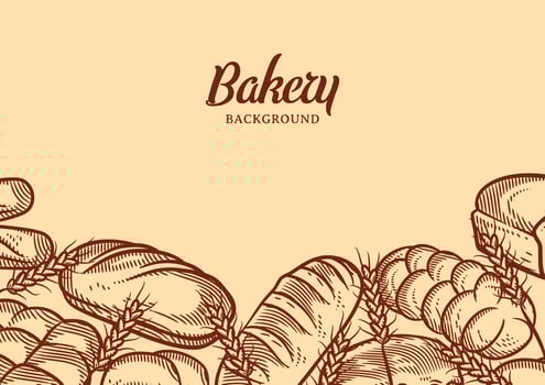 Vintage bakery background with sketched bread vector illustration