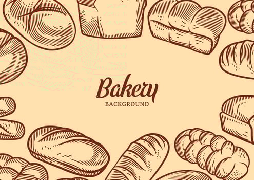 Vintage bakery background with sketched bread vector illustration
