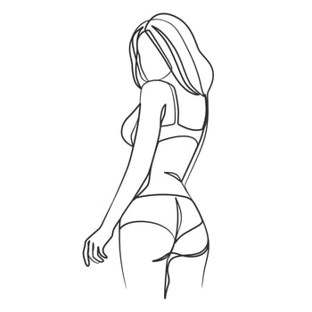 Continuous one line art drawing of woman body in bikini vector