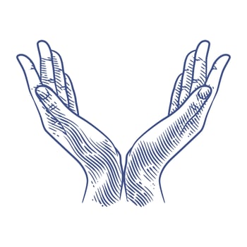 Praying hands line art drawing illustration. Praying hands drawing vector