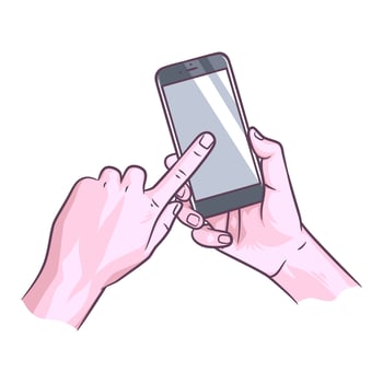 Hand holding smart phone vector illustration