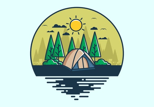 Fun camping with dome tent flat illustration vector