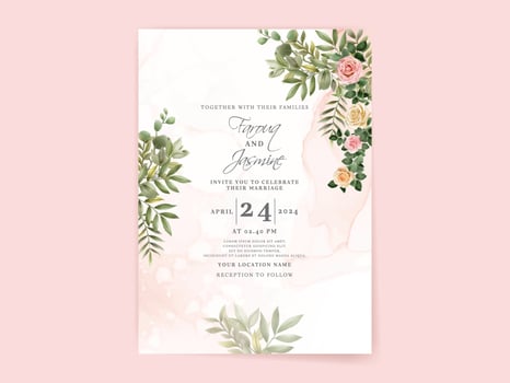 Elegant floral hand drawn wedding invitation card template vector
