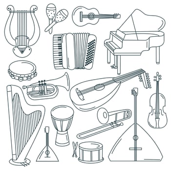 Musical instruments doodle set vector