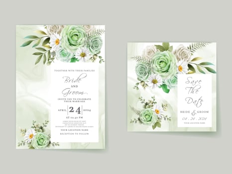 Elegant floral hand drawn wedding invitation card template vector