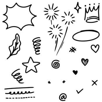 Hand drawn set doodle elements for concept design isolated on white background. vector illustration.