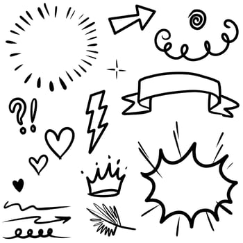 Hand drawn set doodle elements for concept design isolated on white background. vector illustration.