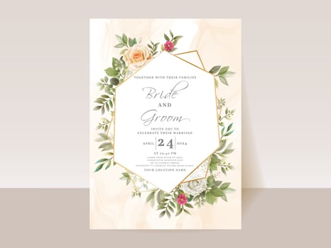 Elegant floral hand drawn wedding invitation card template vector